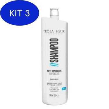 Imagem de Kit 3 Shampoo Antirresiduo Limpeza Profunda Troia Hair 1 Litro