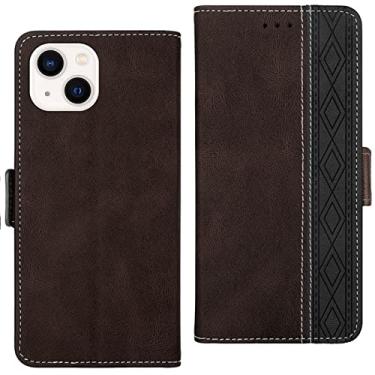 Imagem de Capa de telefone para iPhone 13 Mini/13/13 Pro/13 Pro Max, bloqueio de RFID, capa de carteira flip de couro compartimentos para cartão com suporte fecho magnético capa de absorção de choque, marrom, 13 15,1 cm