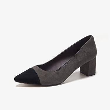 Imagem de Sapatos de trabalho femininos de salto alto, bico fino feminino, sapatos de salto bloco sapatos de festa vestido salto baixo, cinza, 37