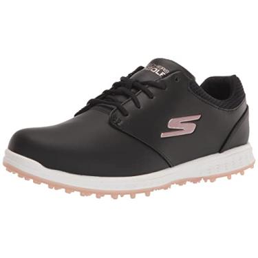 Imagem de Skechers Sapato de golfe feminino à prova d'água sem pontas, Preto/ouro rosa, 10