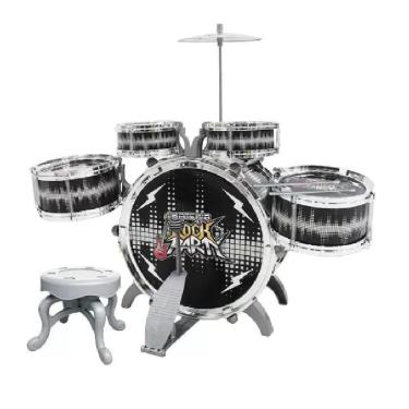 Imagem de Bateria Infantil Brinquedo Musical Completo Com  Banquinho Pedal E Baquetas Rock Party Preta