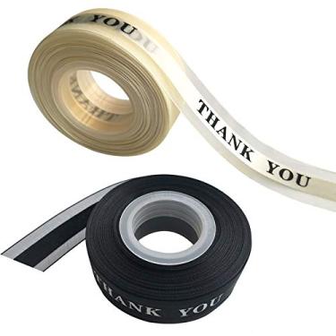 Imagem de LXKBD 2 rolos de fitas de organza de cetim com impressão "Thank You", carretel de 2,5 cm por 25 jardas para embrulho de presente do dia de Ação de Graças, lembrancinha de casamento, decoração de cai