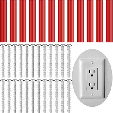 Imagem de O kit de extensão de saída elétrica de 24 peças inclui 12 peças de interruptor e tubo reto redondo e 12 parafusos mais longos para consertar tomadas Wonky e afundadas (vermelho)