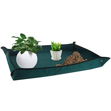 Imagem de Tapete de replantio de plantas impermeável engrossar pano Oxford tapete de transplante tapete de jardinagem portátil tapete de envasamento dobrável de 100 cm com botão de pressão para plantas bonsai internas plantas suculentas (verde)