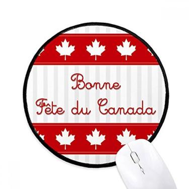 Imagem de Maple Leaf Happy Canada Day Slogan Vermelho Mouse Pad Desktop Escritório Tapete Redondo para Computador