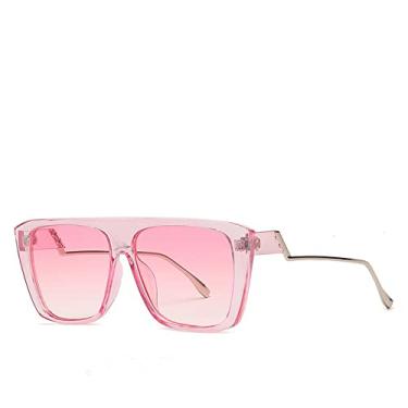 Imagem de Lente gradiente clássico óculos de sol superdimensionados feminino designer flat top quadrado retrô óculos de sol óculos de sol para viagens ao ar livre, rosa c3, tamanho único