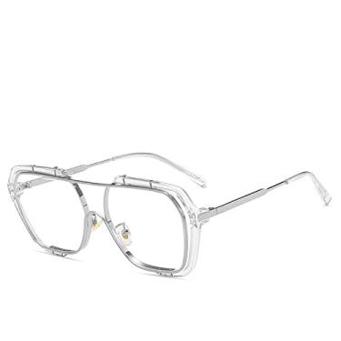 Imagem de Óculos de Sol de Uma Peça Amarelo Transparente Moda Mulheres Homens Óculos de Sol Quadrados Grandes Luxo Letras Elegantes Óculos Sombras, Prata Transparente, Tamanho Único