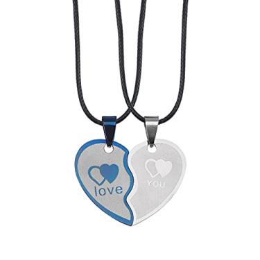 Imagem de CNBPIC Colar Costura Casal 3.5 * 3Cm Pingente de Aço Inoxidável 50Cm Corrente Joias Presente