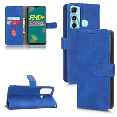 Imagem de Capas de telefone Business Skin Feel compatíveis com Infinix Hot 11 Hot11 Capa de couro com slots magnéticos para cartão clipe de carteira capa de telefone à prova de choque (azul, Infinix Hot 11)