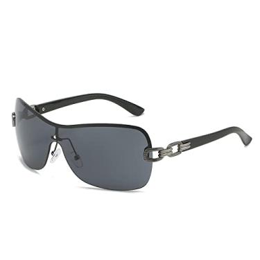 Imagem de Óculos de sol sem aro para mulheres Óculos de sol vintage de peça única para mulheres Máscaras de óculos Steampunk Hip Hop, Cinza arma, Com a caixa