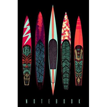 Imagem de Surfing and Stand Up Paddling Surfing Journal / Notebook, art Tiki boards cover, dot grid 6x9 Inch sketchbook, paddleboarding journal, SUP surfing log, foil surfing notebook!