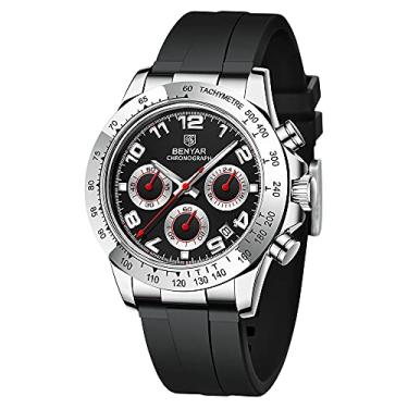 Imagem de Relógio Masculino de Quartzo BY-5192 com Cronógrafo Esportivo Impermeável Masculino – Pulseira de Borracha Casual Fashion com Data, Preto elegante,