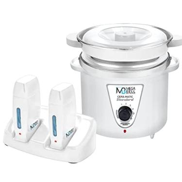 Imagem de Termocera Panela Depilação 900g c/Refil + Base Dupla c/ 2 Rollon Toda Branca Mega Bell