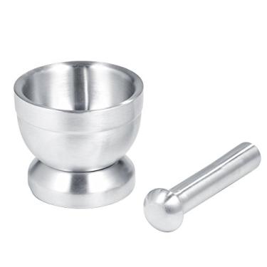 Imagem de Conjunto de almofariz e pilão de aço inoxidável escovado OKJHFD, fundo antiderrapante, triturador de comprimidos de metal sólido, suporte para tigela para triturador de alho de cozinha