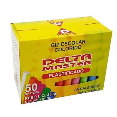 Imagem de Giz Escolar Plastificado Colorido Caixa Com 50 Unidades Delta