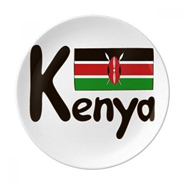 Imagem de Prato decorativo de porcelana com bandeira nacional Kenya com estampa preta