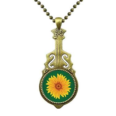 Imagem de DIYthinker Colar de girassol amarelo com flor de planta, joia antiga com pingente de música
