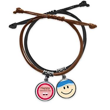 Imagem de DIYthinker Pulseira de óculos rosa Feliz Dia dos Namorados Corrente de mão Pulseira de couro com rosto sorridente