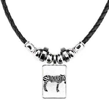 Imagem de DIYthinker Colar de animal preto com contorno de pinheiro natural joia Torque pingente de corda de couro