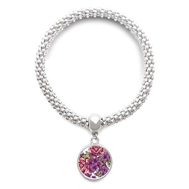 Imagem de DIYthinker Pulseira de prata branca azul com folha de flor, pingente de joia e corrente ajustável