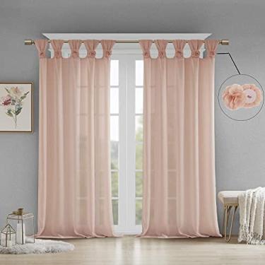Imagem de Madison Park Rosette Floral Embellished Cuff Tab Top Solid Single Window Tratamentos Cortina Painel Drape para Quarto Sala de Estar e Dormitório, 127 x 241 cm, Blush