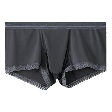 Imagem de Dressnu Roupa íntima masculina calcinha respirável sexy masculina seda gelada legal, Cinza, G