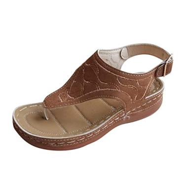 Imagem de Chinelo multicolorido bordado chinelos de salto plataforma sandálias femininas sandálias femininas confortáveis, Marrom, 8.5