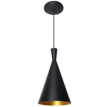 Imagem de Luminária Pendente Moderna Cone Preto e Cobre Stilo Lustres
