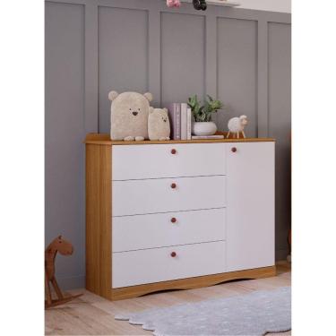 Imagem de Cômoda Infantil 4 Gavetas Aquarela Espresso Móveis Marrom/Branco