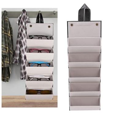 Imagem de OKJHFD Estojo Organizador De óculos De Sol Multifuncional, Vários Compartimentos, Couro Pu, Estojo De Viagem, Armazenamento Com 5 Compartimentos Para óculos, Joias(preto)