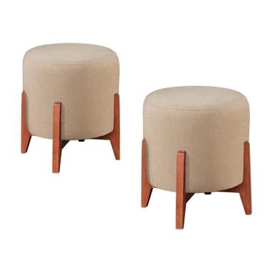 Imagem de Conjunto - 2 Puffs Banqueta Thor Luxo Castellar Móbile Linho Bege