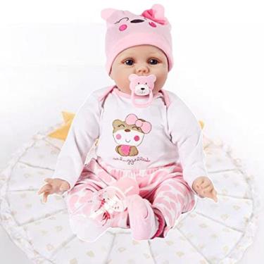 Imagem de MEEN Boneca Baby Reborn - Boneca Reborn de Silicone e Algodão - 55 cm - Unissexo - Rosa - Anime - Cachorro