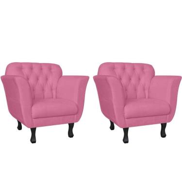 Imagem de Kit 2 Poltronas Decorativa Dália Suede Rosa Pés Madeira Ms Decor