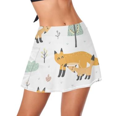 Imagem de KLL Roupa de banho feminina Cute Foxes Mothers Baby com bolsos e saia de natação de cintura alta, Cute Foxes Mothers Baby, P