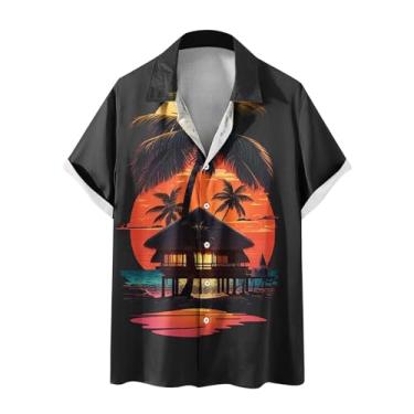 Imagem de Camisetas masculinas gola tartaruga verão outono manga curta ajuste solto praia havaiana tropical camisetas masculinas 2024, R-540 Preto, 3G