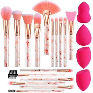Imagem de DUAIU Conjunto de pincéis de maquiagem profissional, 16 peças, cabo de mármore com 4 peças de esponja, liquidificadores, pincéis de base, pincel de sombra, pincel de lábio, máscara facial de silicone,