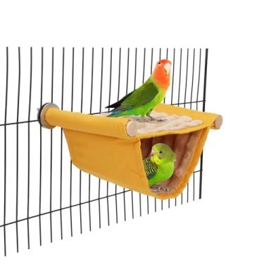 Imagem de Wontee Hamster rede de pelúcia para pendurar pássaros Ninho de cama para rato esquilo chinchila gerbil Guiné-porco pequeno papagaio Budgie paraquedas Pássaro canário (P, amarelo)