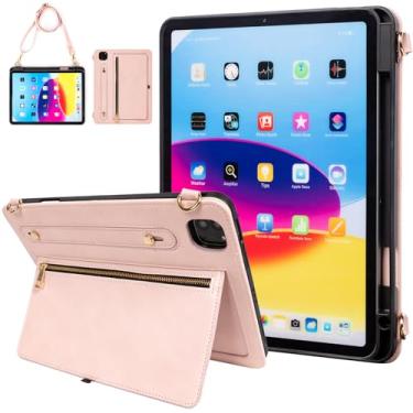 Imagem de Dteck Capa para iPad Air de 13 polegadas M2 2024/iPad Pro 12,9 6ª/5ª/4ª/3ª geração 2022/2021/2020/2018, capa protetora de couro PU premium à prova de choque, alça de bolso com zíper, capa traseira de