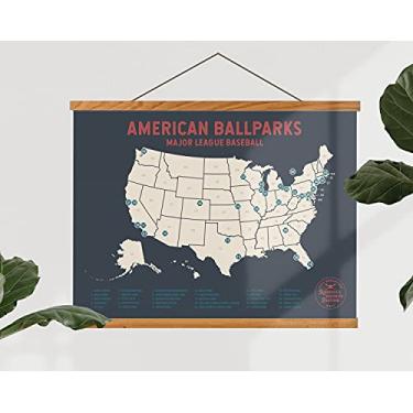 Imagem de Moldura magnética com estampa da Major League Baseball - mapa de pino de viagem marca suas viagens aos estádios favoritos da MLB - ótimo presente de decoração de beisebol para o pai - Presente de fã