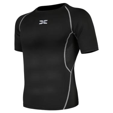 Imagem de Sehcahe Camiseta masculina verão fitness secagem rápida manga curta moda slim fit atlética respirável, Preto, G