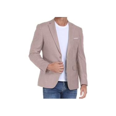 Imagem de BONOW Blazer masculino casual, slim fit, leve, esportivo, jaqueta de um botão, Cáqui claro, Large