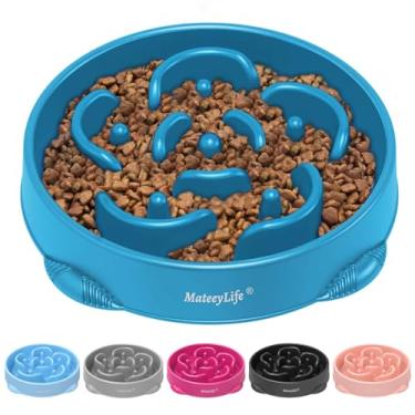 Imagem de MateeyLife Tigelas grandes de alimentação lenta para cães, quebra-cabeça antiasfixia, alimentação interativa antiderrapante, alimentação lenta, pratos de labirinto para raças grandes, 4 xícaras azul