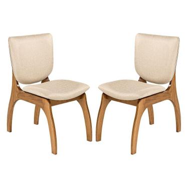 Imagem de Kit 2 Cadeiras Estofada para Sala de Estar Irlanda Madeira Maciça Imbuia Linho Bege M58 - RMI