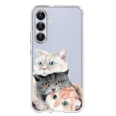 Imagem de Blingy's Capa para Samsung Galaxy S24 Plus, estampa de gato fofo adorável desenho animado estilo animal transparente macio TPU capa transparente 6,7 polegadas (gatos doces)