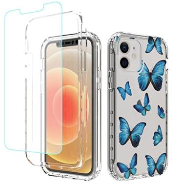 Imagem de sidande Capa para iPhone 11 com protetor de tela de vidro temperado, capa protetora fina de TPU floral transparente para Apple iPhone 11 de 6,1 polegadas (borboleta)