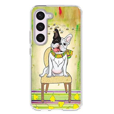 Imagem de Blingy's Capa para Samsung Galaxy S24 Plus, design engraçado buldogue francês fofo desenho animado estilo animal capa protetora TPU macio 6,7 polegadas (buldogue francês feliz)