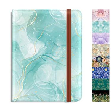 Imagem de Rimilak Porta-passaporte, carteira de passaporte com bloqueio de RFID com janela transparente para passagem aérea, protetor organizador de documentos de viagem de couro para mulheres e homens, Mármore