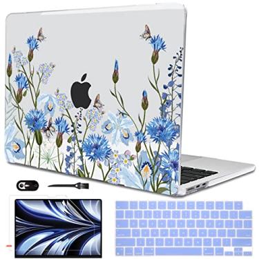 Imagem de LCMOCICO Compatível com capa M4 MacBook Air 13,5 polegadas 2025 2024 2023 2022 A3240 A3113 M3 A2681 M2 Chip, capa rígida de plástico com padrão de cristal para Mac Air 13 M4 Touch ID, flores azuis