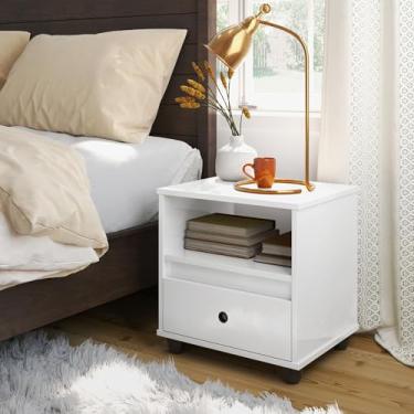 Imagem de Mesa de Cabeceira Box Estilo Retrô Com Gaveta Organizadora e Nicho Decoração Canto Lateral de Cama - Quarteto Móveis (BRANCO)