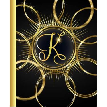 Imagem de Caderno monograma letra K: lindo tema de anéis dourados e brilhantes para adolescentes e adultos | Perfeito para diário e anotações | Estética ... Páginas, 18 x 23 cm, capa fosca macia